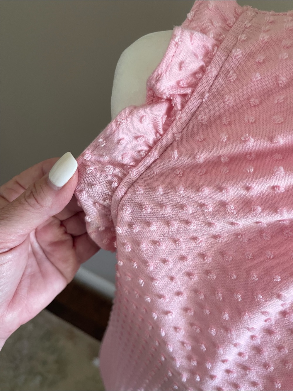 J.Crew Pink Swiss Dot Ruffle Mock Neck Camisole - Picture 7 of 9